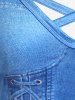 Plus Size 3D Lace Up Denim Print Crisscross Knee Length Sundress -  