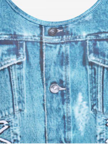 3D Denim Print Tee and Capri Leggings Plus Size Summer Outfit