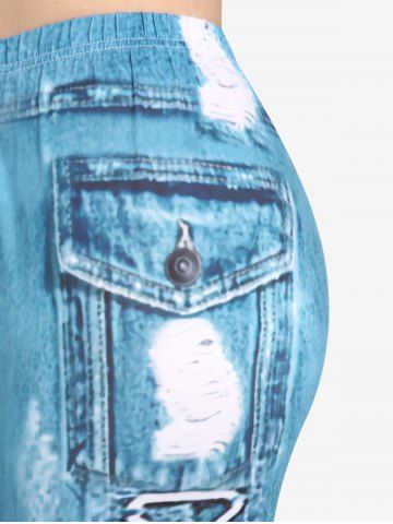 3D Denim Print Tee and Capri Leggings Plus Size Summer Outfit