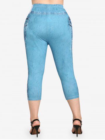3D Denim Print Tee and Capri Leggings Plus Size Summer Outfit