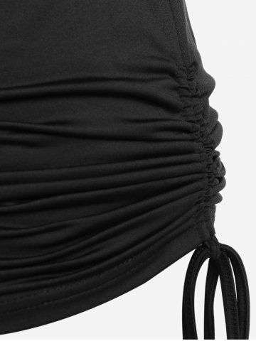 Plus Size Cold Shoulder Skull Lace Crisscross Cinched Plunge Tee
