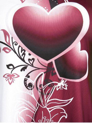 Plus Size Colorblock Heart Floral Print Tee