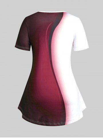 Plus Size Colorblock Heart Floral Print Tee