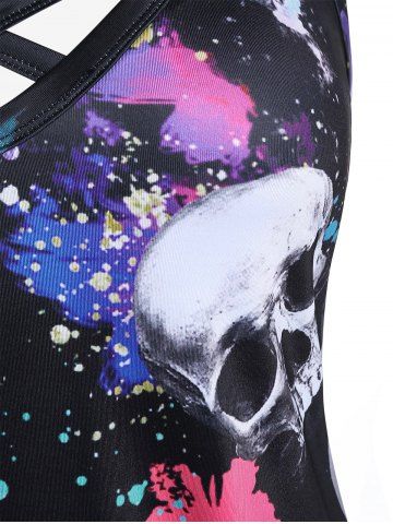 Plus Size Crisscross Butterfly Skull Print Gothic Dress