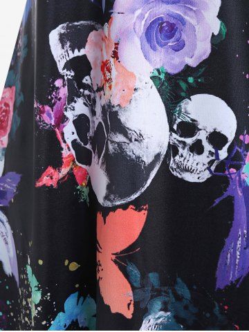 Plus Size Crisscross Butterfly Skull Print Gothic Dress