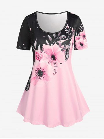 Plus Size & Curve Colorblock Floral Print Tee