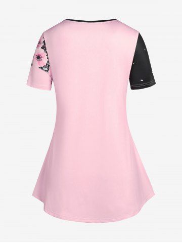 Plus Size & Curve Colorblock Floral Print Tee
