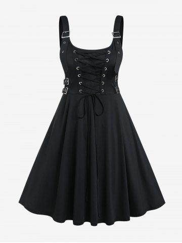 Plus Size Lace Up Buckles A Line Sleeveless Gothic Dress