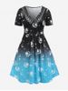 Plus Size Plunge Sun Moon Print Ombre Color Flared Midi Dress -  