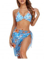 Mesh Leaf Flower Print Wrap Sheer Summer Beach Sarong -  