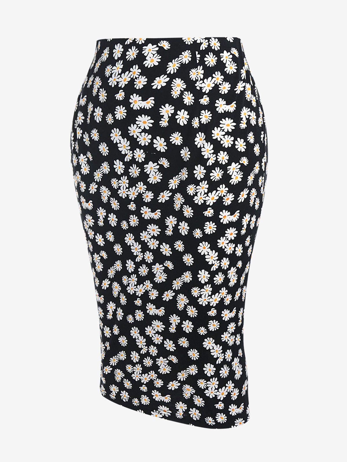 Trendy Plus Size Daisy Print Bodycon Midi Skirt  