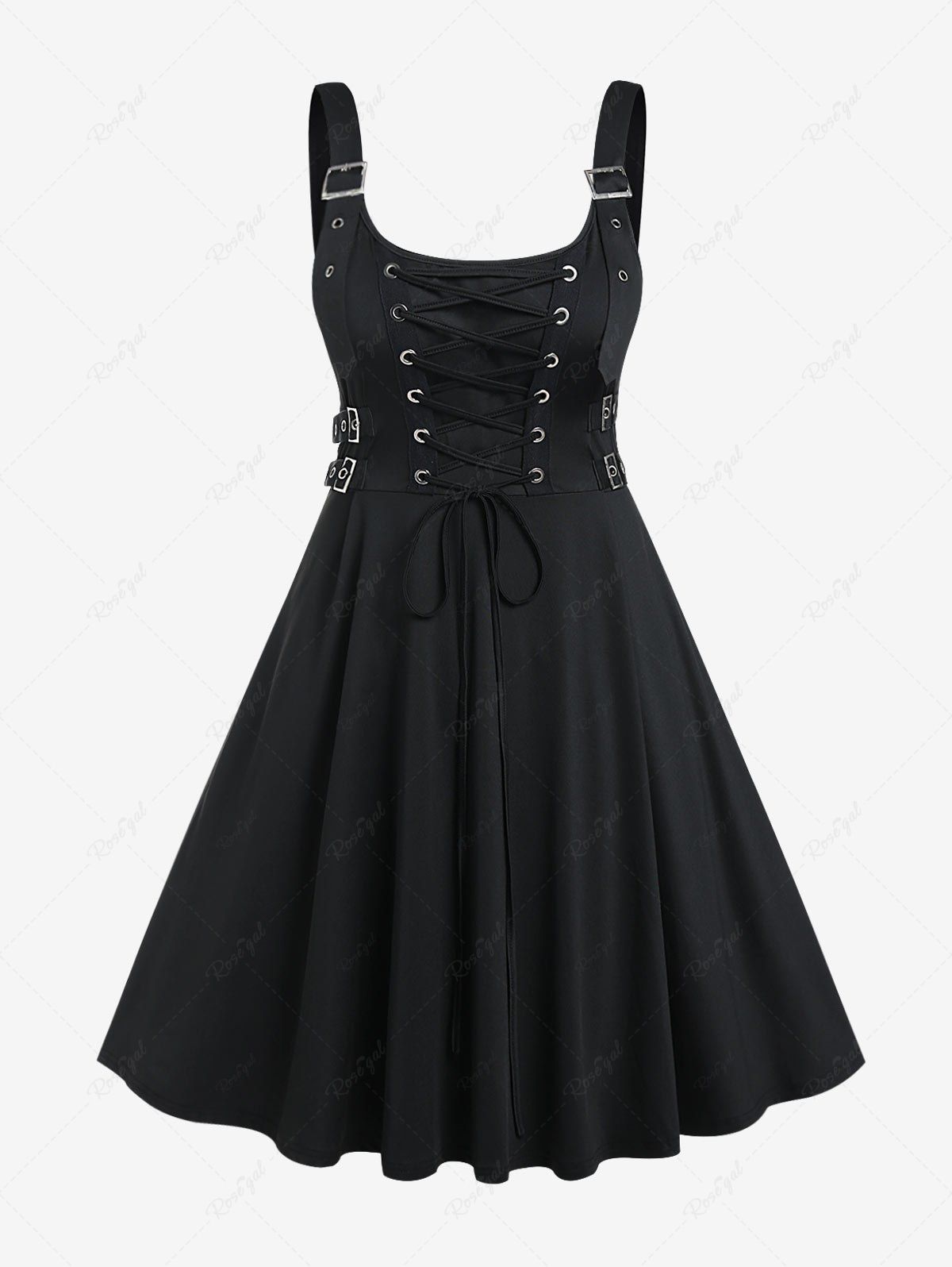Fashion Plus Size Lace Up Buckles A Line Sleeveless Gothic Dress  