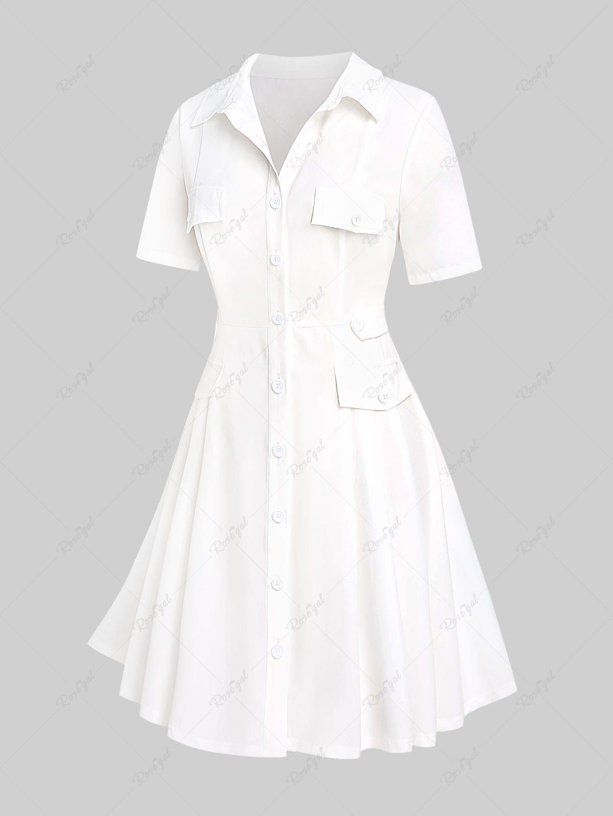 Robe de Chemise Evasée Boutonnée avec Poche à Rabat de Grande Taille Blanc L | US 12