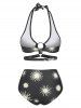 Maillot de Bain Tankini à Imprimé Soleil à Col Halter - Noir XXXL
