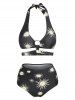 Maillot de Bain Tankini à Imprimé Soleil à Col Halter - Noir XXXL