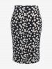 Plus Size Daisy Print Bodycon Midi Skirt -  
