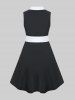 Plus Size Sleeveless Colorblock Belted Knee Length Dress -  