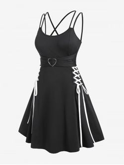 Plus Size Lace Up Backless High Waisted A Line Gothic Dress - BLACK - S | US 8