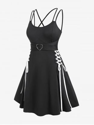 Plus Size Lace Up Backless High Waisted A Line Gothic Dress