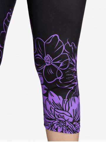 Plus Size High Waist Floral Print Skinny Capri Leggings