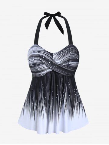 Plus Size Halter Backless Empire Waist Modest Boyshorts Tankini Swimsuit