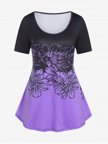 Plus Size Colorblock Floral Print Tee