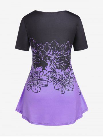 Plus Size Colorblock Floral Print Tee