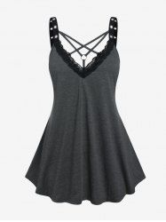Plus Size Lace Trim Strappy Grommet Gothic Tunic Tank Top -  