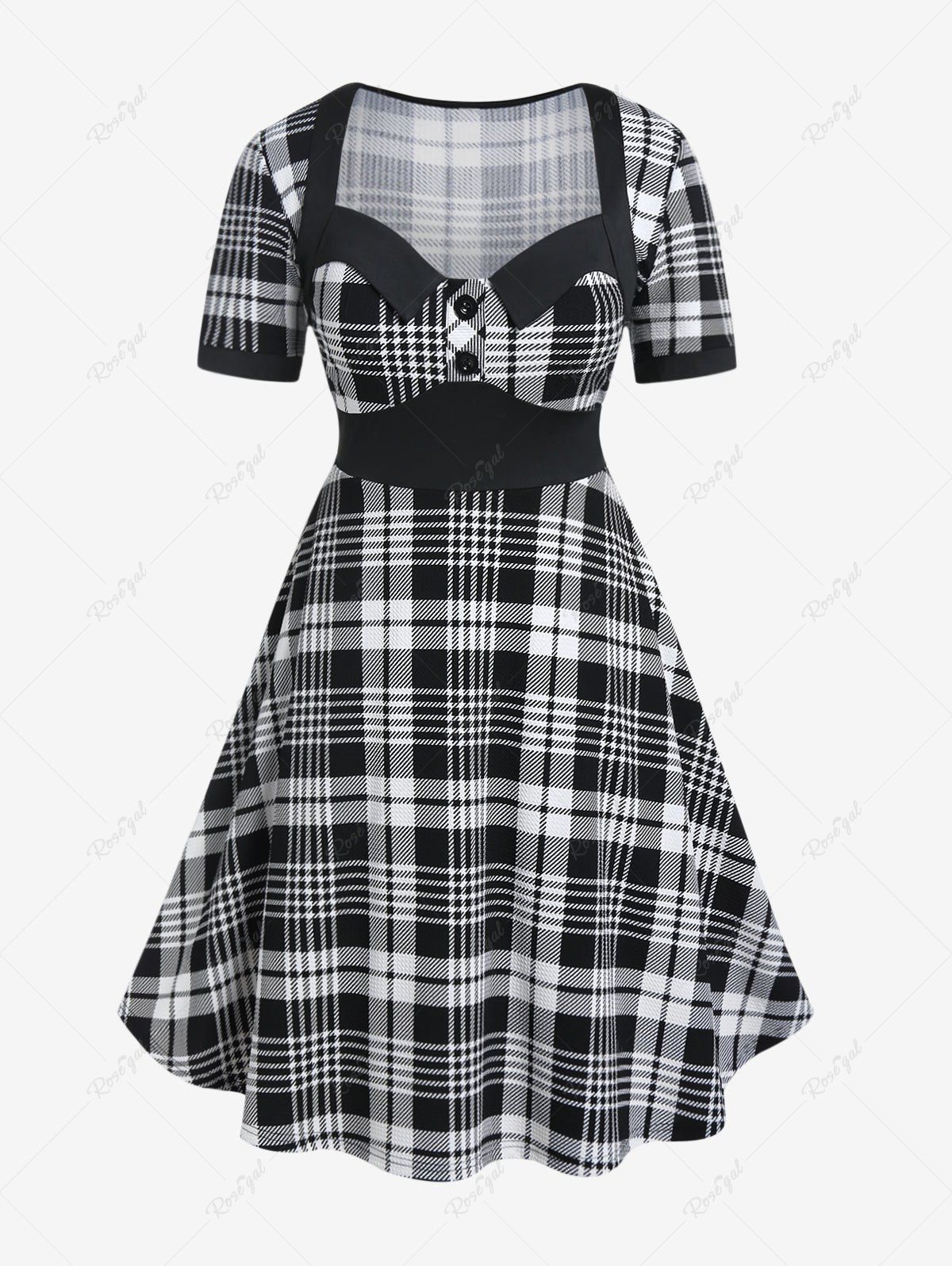 Chic Plus Size Vintage Plaid Sweetheart Neck A Line Dress  