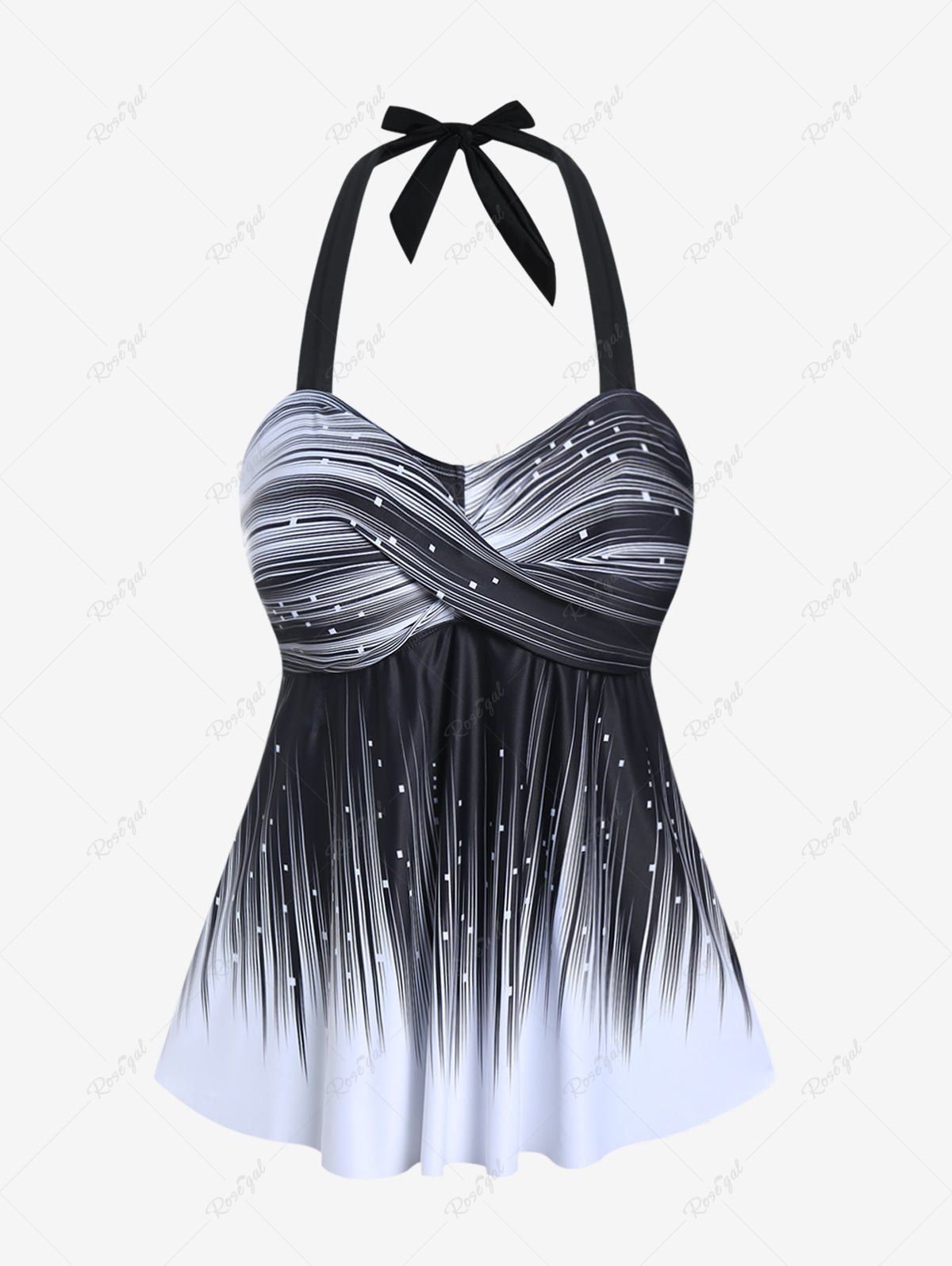 Plus Size Halter Backless Empire Waist Modest Boyshorts Tankini Swimsuit - 1x