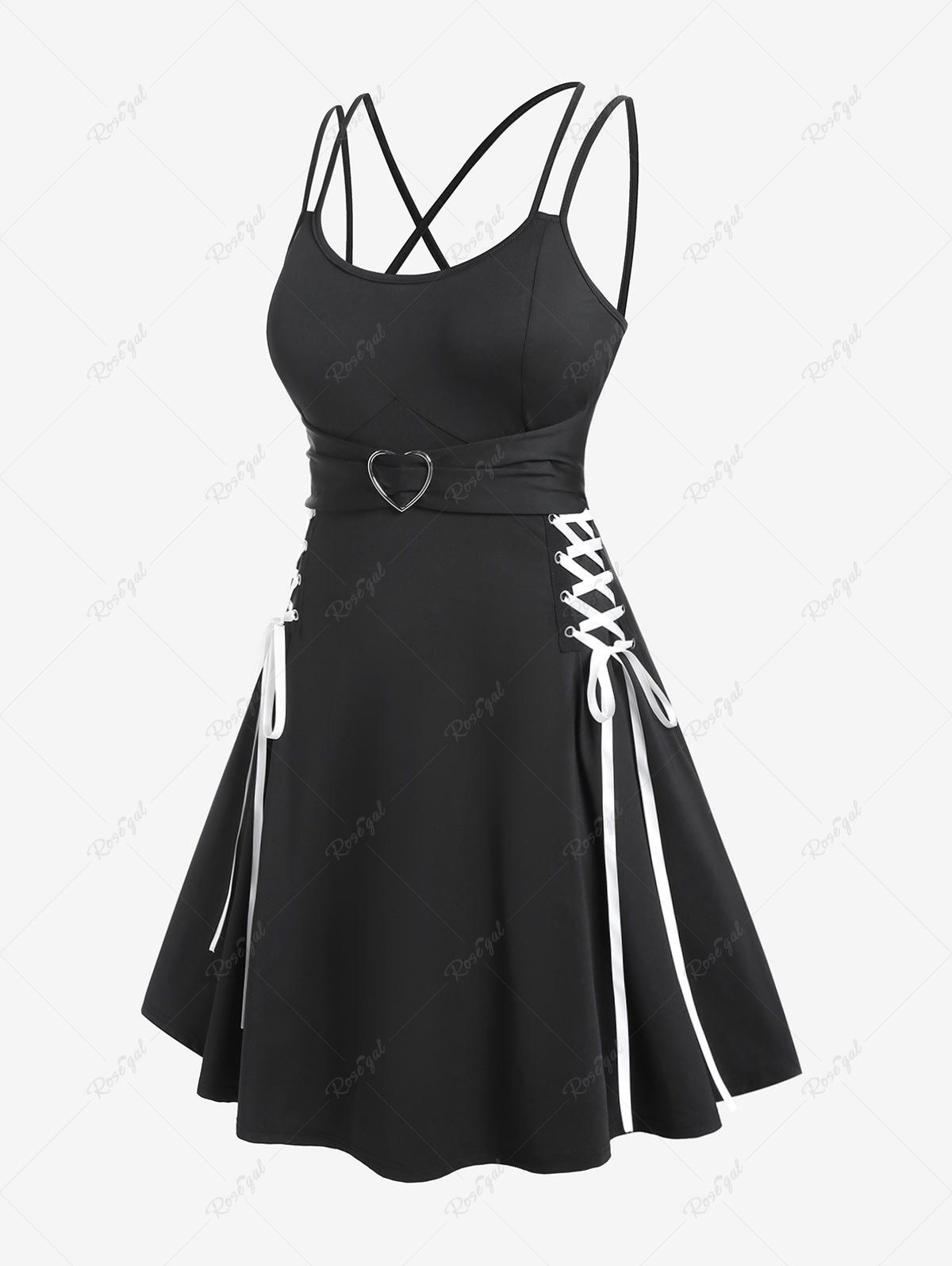 Store Plus Size Lace Up Backless High Waisted A Line Gothic Dress  