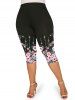 Floral Starlight Print T-shirt and Starlight Floral Print Capri Leggings Plus Size Summer Outfit -  