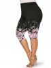 Floral Starlight Print T-shirt and Starlight Floral Print Capri Leggings Plus Size Summer Outfit -  