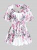 Plus Size Ruffle Floral Print Blouse and Tank Top Set -  