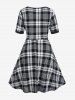 Plus Size Vintage Plaid Sweetheart Neck A Line Dress -  