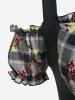 Plus Size Plaid Rose Lace Up Ruffles Trim Cold Shoulder Croset Tee -  