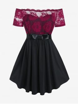 Plus Size Off The Shoulder Rose Lace Skirted Blouse - BLACK - 4X | US 26-28