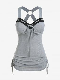 Plus Size Sweetheart Neck O Ring Cinched Tank Top - LIGHT GRAY - 2X | US 18-20