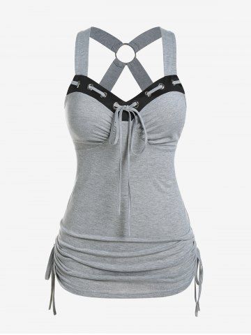 Plus Size Sweetheart Neck O Ring Cinched Tank Top - LIGHT GRAY - 4X | US 26-28