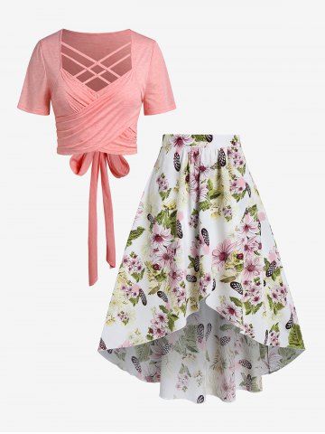 Dos Piezas de Falda Estampado Floral Talla Extra Asimétrico - LIGHT PINK - M | US 10
