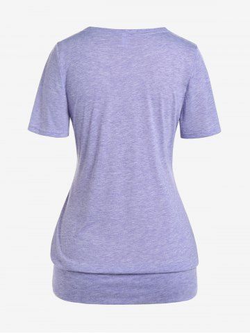 Plus Size Colorblock Moon Sun Printed Blouson Tee with Buttons