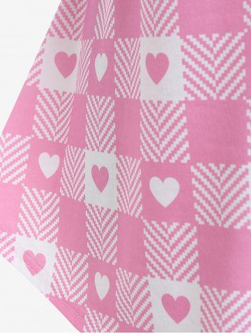 Plus Size Heart Print Colorblock Tunic Tank Top with Buttons