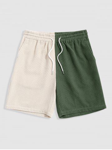 Two Tone Color Drawstring Shorts - DEEP GREEN - M