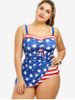 Plus Size Padded American Flag Patriotic Tankini Swimsuit with Bowknot -  