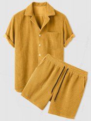 Ensemble de Chemise Décontractée en Velours Côtelé et de Short - Deep Yellow L