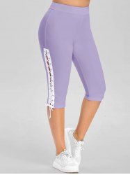 Plus Size Eyelet Lace Up Cropped Leggings -  