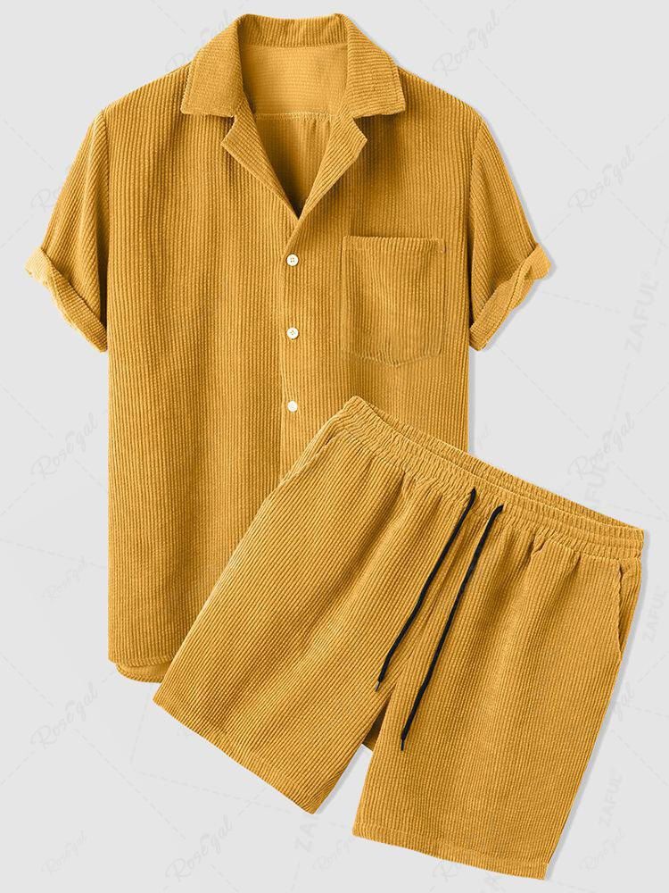 Affordable Corduroy Casual Shirt and Shorts Set  