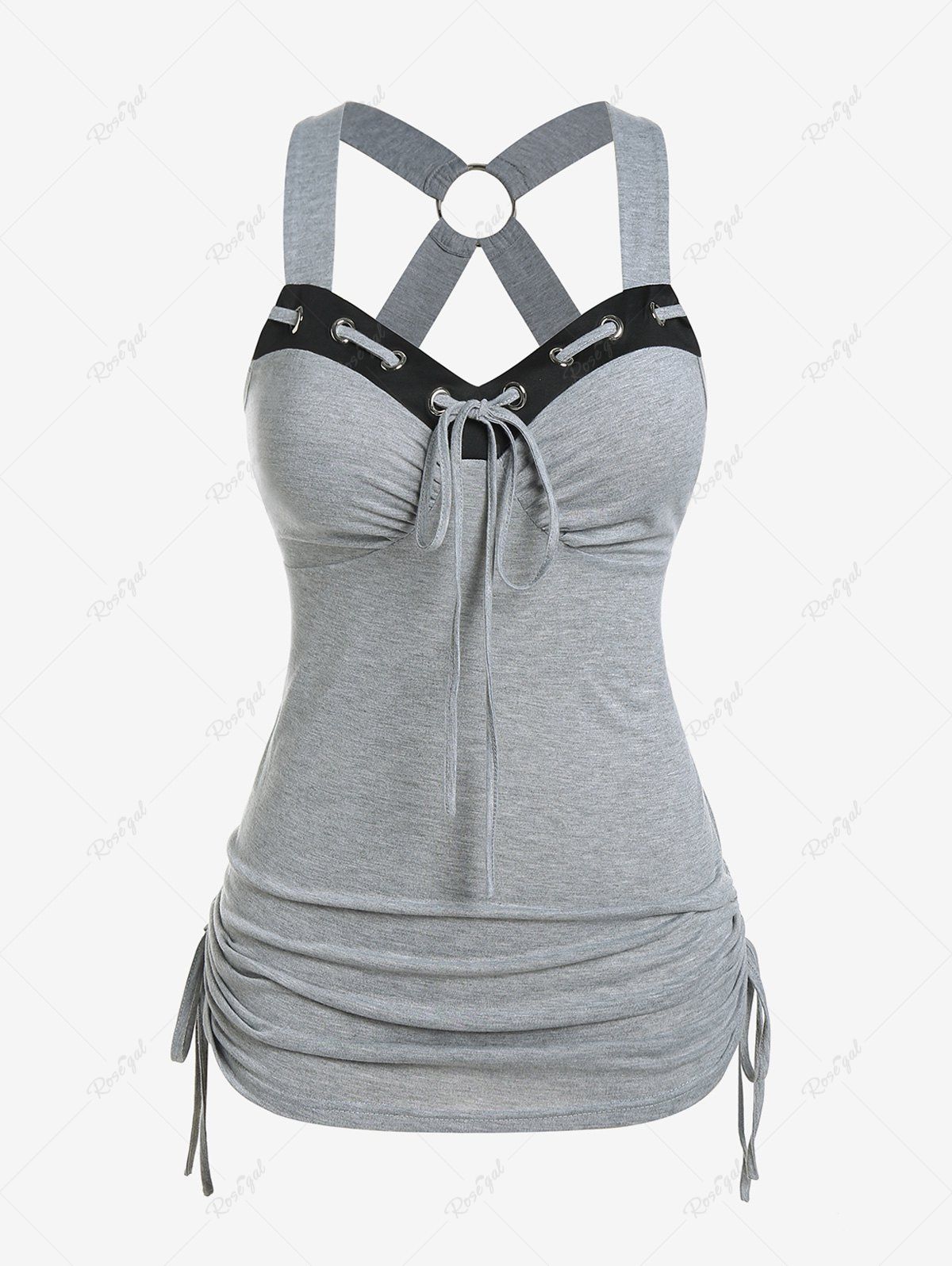 Outfit Plus Size Sweetheart Neck O Ring Cinched Tank Top  