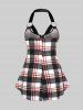 O Ring Harness Plaid Backless Tank Top and 3D Skull Jeggings Plus Size Summer Gothic Outfit -  