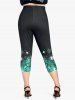 Lace Up Ruched 2 In 1 Tee and Floral Capri Leggings Plus Size Summer Outfit -  